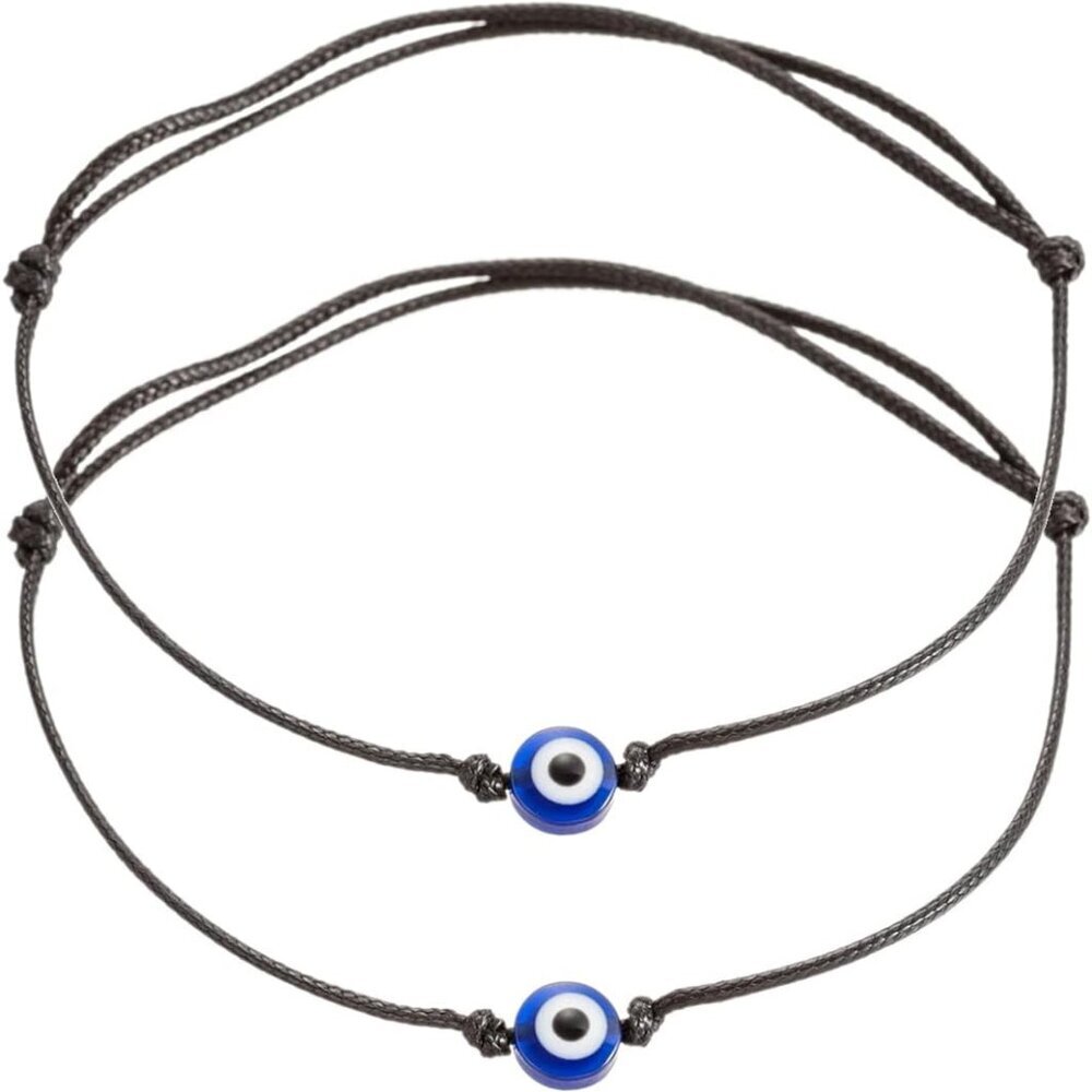2PCS Evil Eye Anklet Bracelet for Women Men Handmade Wax Rope Ankle Bracelets fo
